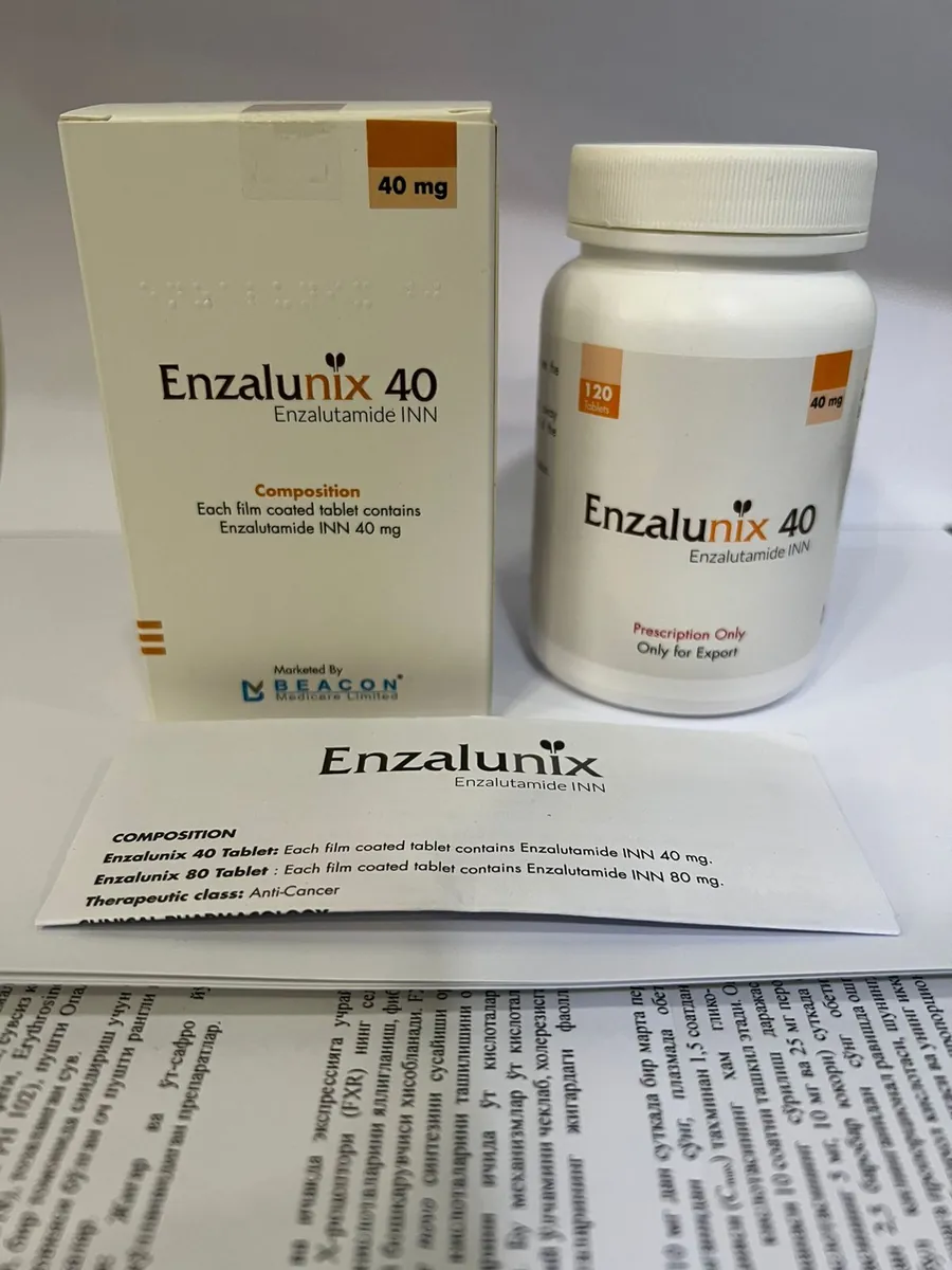Enzalunix 40 carton and tablet bottle